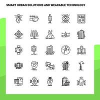 ensemble de solutions urbaines intelligentes et ensemble d'icônes de ligne de technologie portable 25 icônes vectorielles conception de style minimalisme icônes noires définies pack de pictogrammes linéaires vecteur