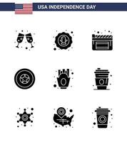 4 juillet usa joyeux jour de l'indépendance icône symboles groupe de 9 glyphes solides modernes de frites chips cinéma médaille independece modifiable usa day vector design elements