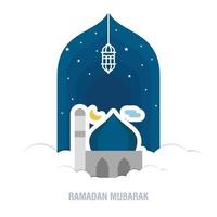 ramadan kareem conception islamique croissant de lune et silhouette de dôme de mosquée avec motif arabe et calligraphie vecteur