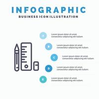 icône de ligne d'échelle de crayon de stylo d'éducation avec fond d'infographie de présentation en 5 étapes vecteur