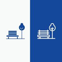 banc chaise parc hôtel ligne et glyphe icône solide bannière bleue vecteur