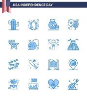 16 usa blue pack de signes et symboles de la fête de l'indépendance du drapeau star bag party célébrer les éléments de conception vectoriels modifiables de la journée des états-unis vecteur