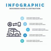 icône de ligne de technologie de transport de voiture avec fond d'infographie de présentation en 5 étapes vecteur