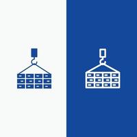 bâtiment cargo construction grue ligne et glyphe icône solide bannière bleue ligne et glyphe icône solide bannière bleue vecteur