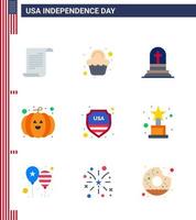 joyeux jour de l'indépendance usa pack de 9 appartements créatifs de signe sécurité festival de la mort nourriture modifiable usa day vector design elements