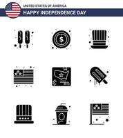 4 juillet usa joyeux jour de l'indépendance icône symboles groupe de 9 glyphes solides modernes de chapeau de drapeau du monde drapeau américain éléments de conception vectoriels modifiables usa day vecteur