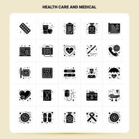 ensemble d'icônes médicales et de soins de santé solides 25 ensemble d'icônes noires de conception de style de glyphe vectoriel ensemble d'idées d'affaires web et mobiles illustration vectorielle de conception