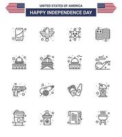 joyeux jour de l'indépendance 16 lignes pack d'icônes pour le web et l'impression madison usa drapeau d'état étoile modifiable usa day vector design elements