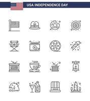 joyeux jour de l'indépendance usa pack de 16 lignes créatives de star directeur chaise ronde star modifiable usa day vector design elements