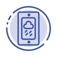météo craie mobile icône de ligne pointillée bleue pluvieuse vecteur