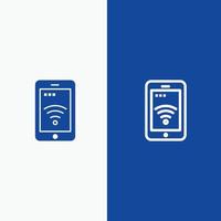 service de signalisation mobile ligne wifi et bannière bleue icône solide glyphe vecteur