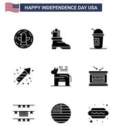 joyeux jour de l'indépendance pack de 9 glyphes solides signes et symboles pour l'âne politique festivité américaine fête modifiable usa day vector design elements