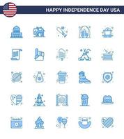 joyeux jour de l'indépendance 4 juillet ensemble de 25 pictogrammes américains de blues de panier point de repère baseball porte arc modifiable usa jour éléments de conception vectorielle vecteur