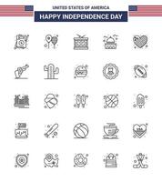 25 signes de ligne usa symboles de célébration de la fête de l'indépendance des états-unis maison drapeau amérique défilé de construction éléments de conception vectoriels modifiables usa day vecteur