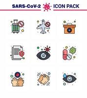 ensemble d'icônes covid19 pour l'infographie 9 ligne remplie pack de couleurs plates telles que protéger l'assurance airoplan information médecine coronavirus viral 2019nov éléments de conception de vecteur de maladie