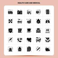 ensemble d'icônes médicales et de soins de santé solides 25 ensemble d'icônes noires de conception de style de glyphe vectoriel ensemble d'idées d'affaires web et mobiles illustration vectorielle de conception