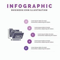 fichier dossier date sûr solide icône infographie 5 étapes présentation fond vecteur