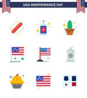 gros pack de 9 usa joyeux jour de l'indépendance usa vecteur appartements et symboles modifiables de pays international fleur usa pays modifiable usa jour vecteur éléments de conception