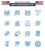 joyeux jour de l'indépendance 16 pack d'icônes blues pour le web et l'impression pays francfort date nourriture ville modifiable usa day vector design elements