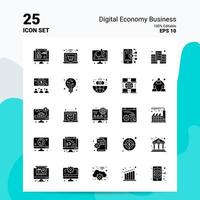 25 jeu d'icônes d'entreprise d'économie numérique 100 fichiers eps modifiables 10 idées de concept de logo d'entreprise conception d'icône de glyphe solide vecteur