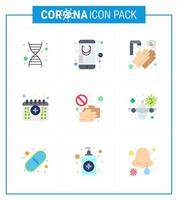 virus corona maladie 9 pack d'icônes de couleur plate sucer comme main temps mains rendez-vous médical coronavirus viral 2019nov éléments de conception de vecteur de maladie