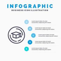 cap education graduation ligne icône avec 5 étapes présentation infographie fond vecteur