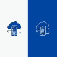 entreprise de stockage en nuage stockage en nuage informations sur les nuages sécurité mobile ligne et glyphe icône solide bannière bleue ligne et glyphe icône solide bannière bleue vecteur