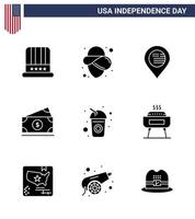 pack d'icônes vectorielles stock de american day 9 signes et symboles de ligne pour l'emplacement de la bouteille de boisson usa argent modifiable usa day vector design elements