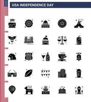 usa indépendance jour solide glyphe ensemble de 25 pictogrammes usa de tente médaille capitol jour de l'indépendance vacances modifiable usa day vector design elements