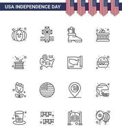 joyeux jour de l'indépendance 16 lignes pack d'icônes pour le web et l'emplacement d'impression indépendance jour férié américain modifiable éléments de conception vectoriels usa day vecteur