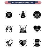 9 icônes créatives des états-unis signes d'indépendance modernes et symboles du 4 juillet de la construction d'un verre à vin médaille de vin en argent modifiable éléments de conception vectoriels de la journée des états-unis vecteur