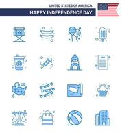 pack de 16 créatifs usa independance day liés blues of soda boisson bloon cream ice cream modifiable usa day vector design elements
