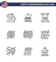 ensemble moderne de 9 lignes et symboles le jour de l'indépendance des états-unis tels que la célébration de défilement de l'aigle de pays américain modifiable éléments de conception de vecteur de jour des états-unis