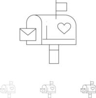 boîte aux lettres mail lettre d'amour boîte aux lettres audacieuse et fine ligne noire jeu d'icônes vecteur