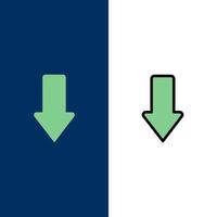 flèche flèches vers le bas télécharger icônes plat et ligne remplie icône ensemble vecteur fond bleu