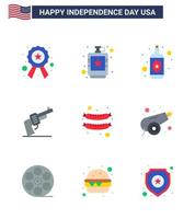 paquet plat de 9 symboles de la fête de l'indépendance des états-unis de frankfurter american liquid weapon gun modifiable usa day vector design elements