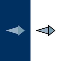 flèche droite icônes suivantes plat et ligne remplie icône ensemble vecteur fond bleu