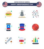 joyeux jour de l'indépendance pack de 9 appartements signes et symboles pour téléphone mobile américain feu d'artifice téléphone intelligent éléments de conception vectoriels modifiables usa day vecteur