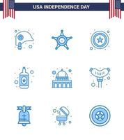 9 icônes créatives des états-unis signes d'indépendance modernes et symboles du 4 juillet du wisconsin madison police capitol bouteille modifiable usa day vector design elements