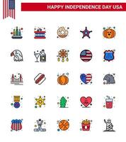25 icônes créatives des états-unis signes d'indépendance modernes et symboles du 4 juillet d'animaux citrouilles délicieuses étoiles de nourriture modifiables éléments de conception de vecteur de jour des états-unis