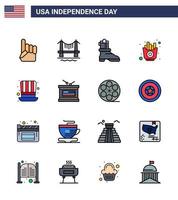 joyeux jour de l'indépendance pack de 16 lignes remplies à plat signes et symboles pour la journée des présidents shose chips nourriture modifiable usa day vector design elements