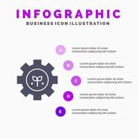 environnement usine engrenage réglage solide icône infographie 5 étapes présentation arrière-plan vecteur