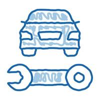 clé de réparation de voiture doodle icône illustration dessinée à la main vecteur