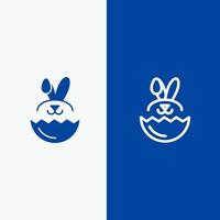 oeuf lapin pâques ligne et glyphe icône solide bannière bleue ligne et glyphe icône solide bannière bleue vecteur