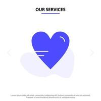 nos services coeur amour étude éducation solide glyphe icône modèle de carte web vecteur