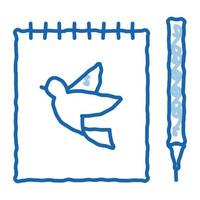 cahier stylo oiseau doodle icône illustration dessinée à la main vecteur