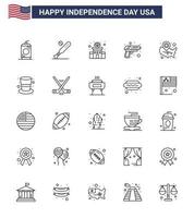 joyeux jour de l'indépendance pack de 25 lignes signes et symboles pour la carte armée usa sécurité police signe modifiable usa day vector design elements