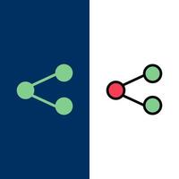 médias partager icônes de partage social plat et ligne remplie icône ensemble vecteur fond bleu