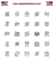 joyeux jour de l'indépendance pack de 25 lignes signes et symboles pour insigne de francfort barbecue drapeau international pays modifiable usa day vector design elements