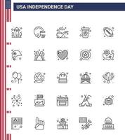 ensemble de 25 icônes de la journée des états-unis symboles américains signes de la fête de l'indépendance pour les sports de tête fumée rugby soda éléments de conception vectoriels modifiables de la journée des états-unis vecteur